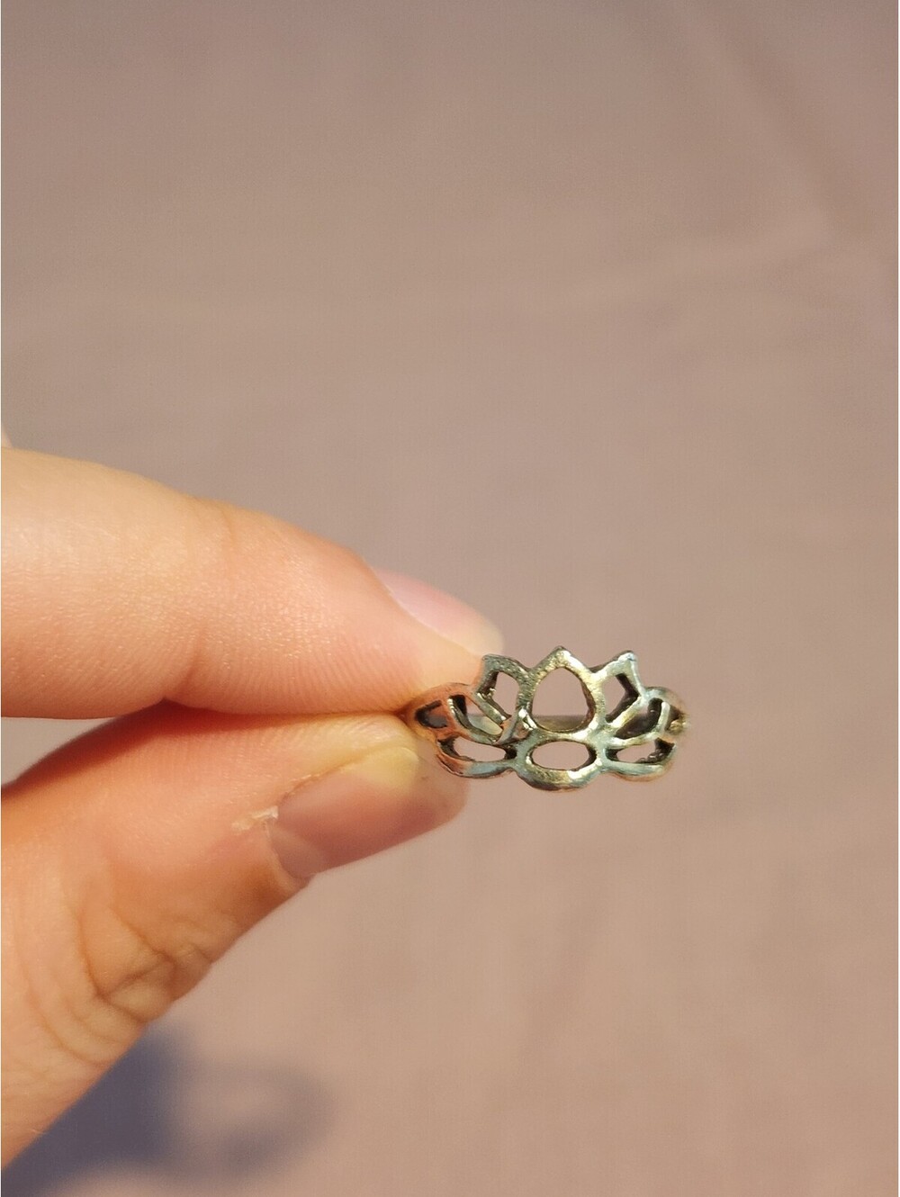 Vintage Silver Tone Lotus Flower Ring